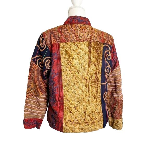 90s Whimsigoth Patchwork Jacket oversized sz M textured embroidered patchwork - Picture 2 of 11